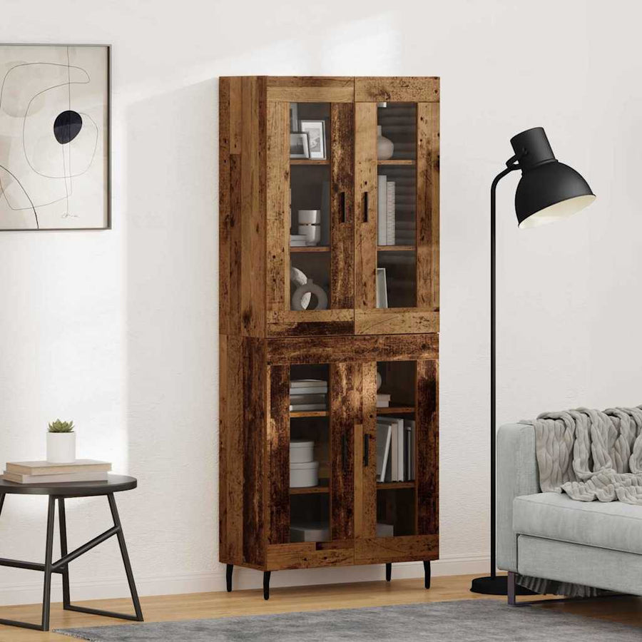 Highboard 2 pcs Oud Hout Geengineerd Hout en Glas