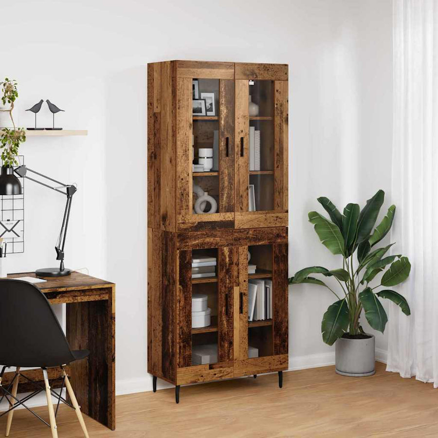 Highboard 2 pcs Oud Hout Geengineerd Hout en Glas