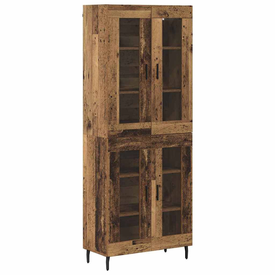 Highboard 2 pcs Oud Hout Geengineerd Hout en Glas