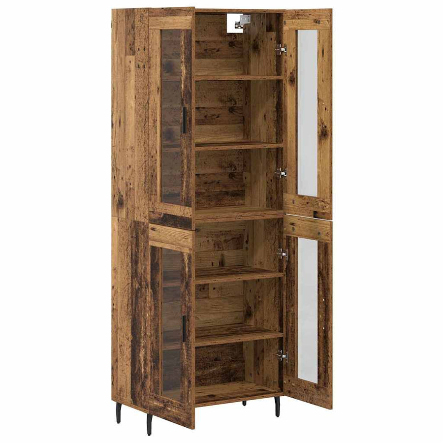 Highboard 2 pcs Oud Hout Geengineerd Hout en Glas