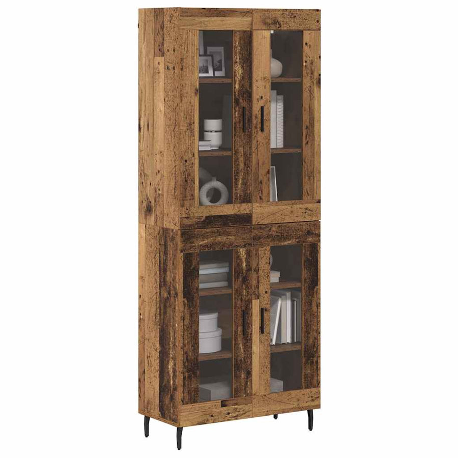 Highboard 2 pcs Oud Hout Geengineerd Hout en Glas