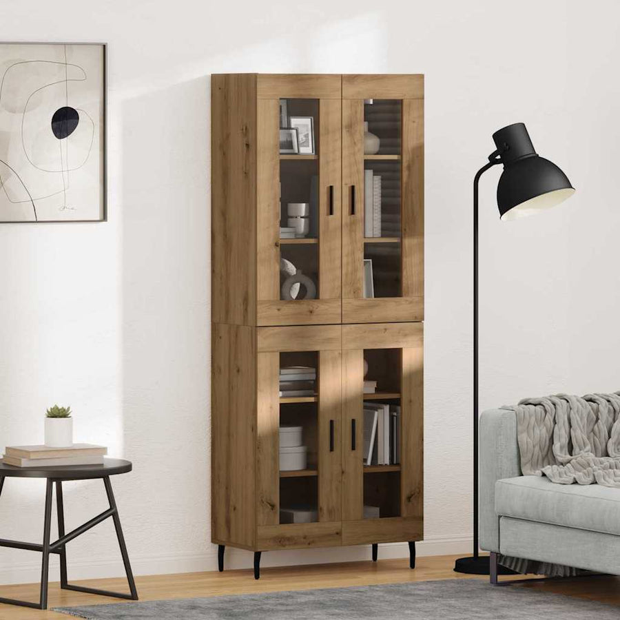 Highboard 2 pcs Artisan Eiken Geengineerd Hout en Glas