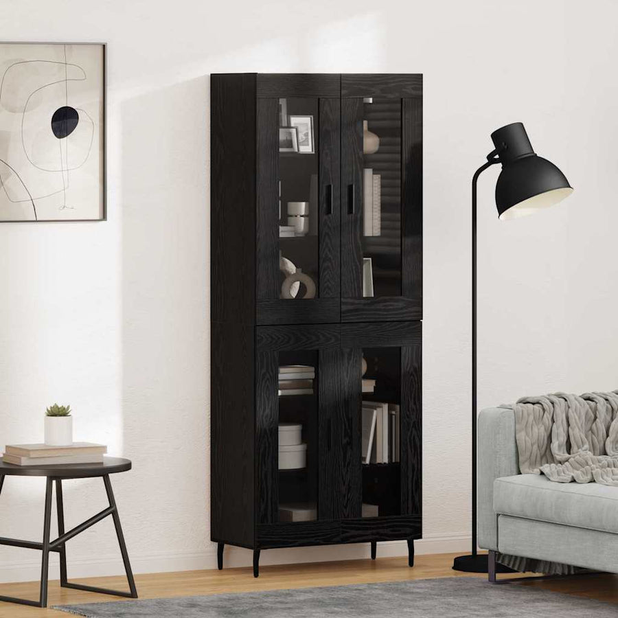 Hoge kast 2 pcs Zwart Eiken Geengineerd Hout en Glas