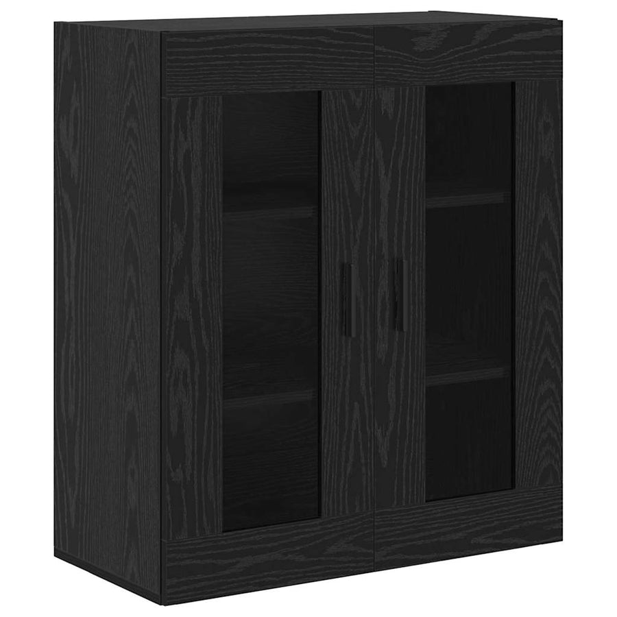 Hoge kast 2 pcs Zwart Eiken Geengineerd Hout en Glas