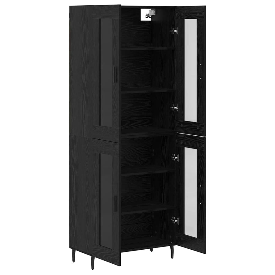 Hoge kast 2 pcs Zwart Eiken Geengineerd Hout en Glas