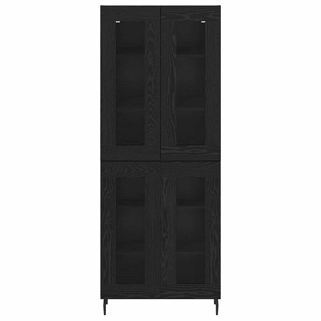 Hoge kast 2 pcs Zwart Eiken Geengineerd Hout en Glas