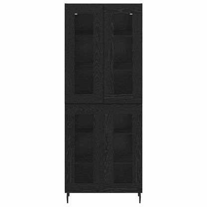 Hoge kast 2 pcs Zwart Eiken Geengineerd Hout en Glas