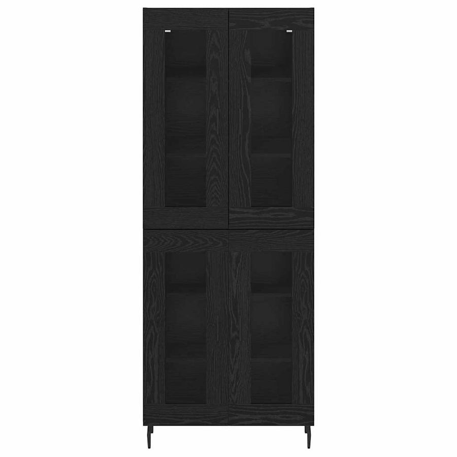 Hoge kast 2 pcs Zwart Eiken Geengineerd Hout en Glas