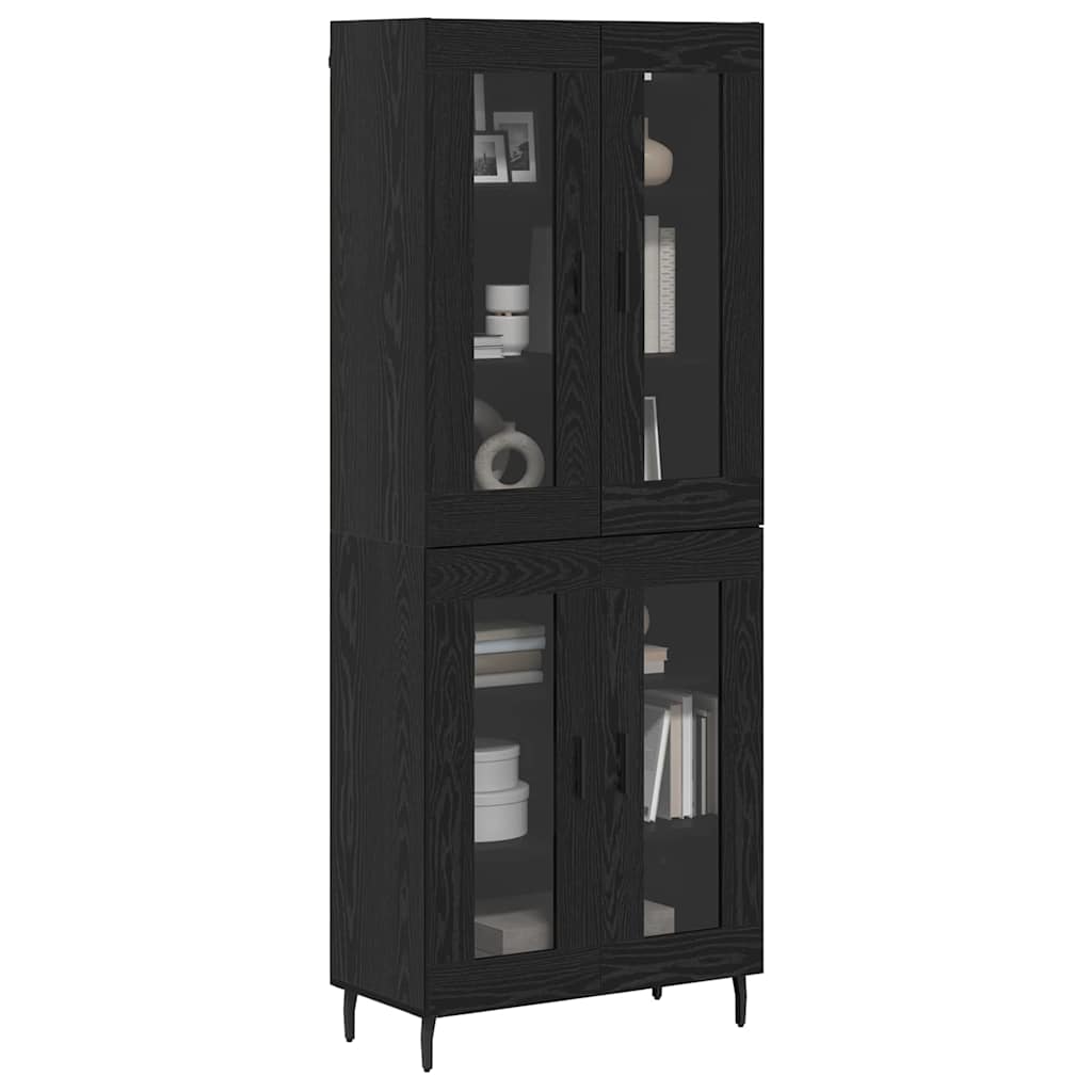 Hoge kast 2 pcs Zwart Eiken Geengineerd Hout en Glas