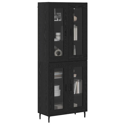 Hoge kast 2 pcs Zwart Eiken Geengineerd Hout en Glas