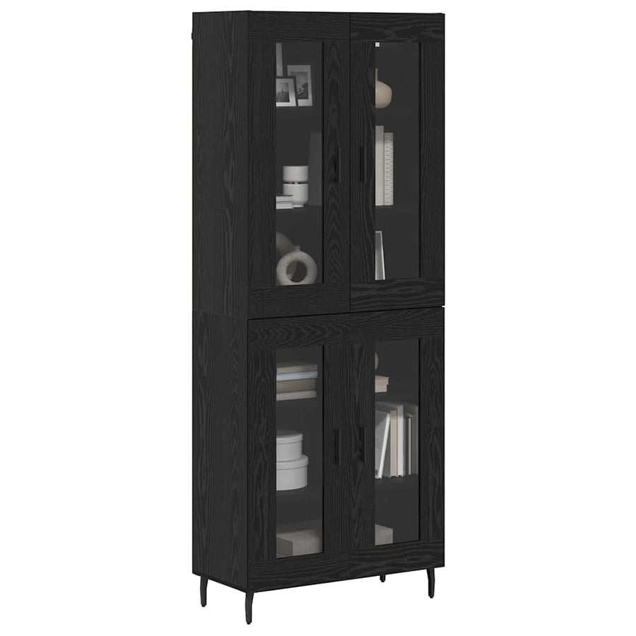 Hoge kast 2 pcs Zwart Eiken Geengineerd Hout en Glas