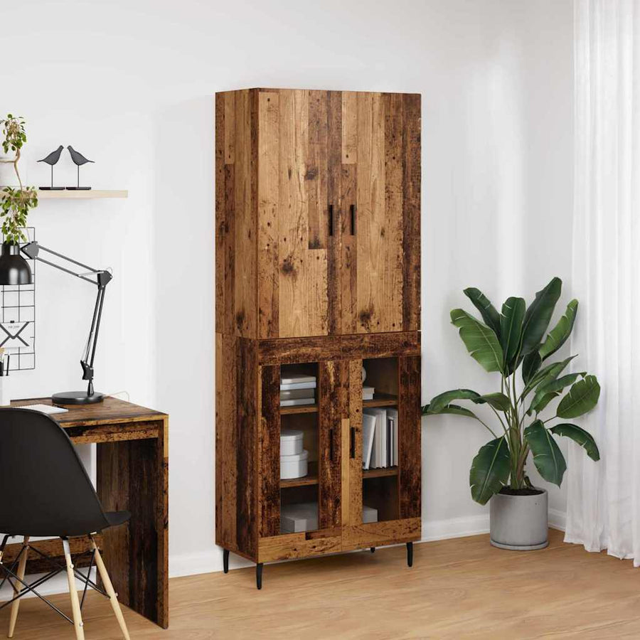 Hoge kast Oud hout 69,5 x 34 x 180 cm Bewerkt hout