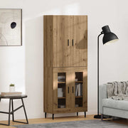 Hoge kast 69,5x34x180 cm oud hout glas