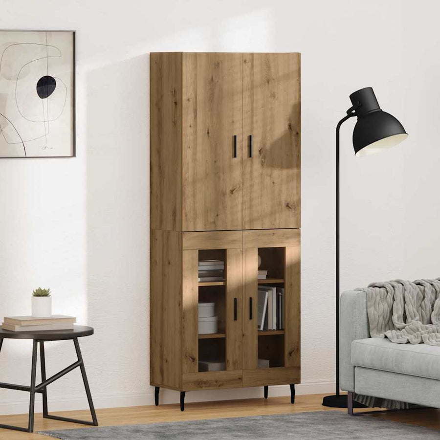 Hoge kast Oud Hout 69,5 x 34 x 180 cm Geengineerd Hout en Glas