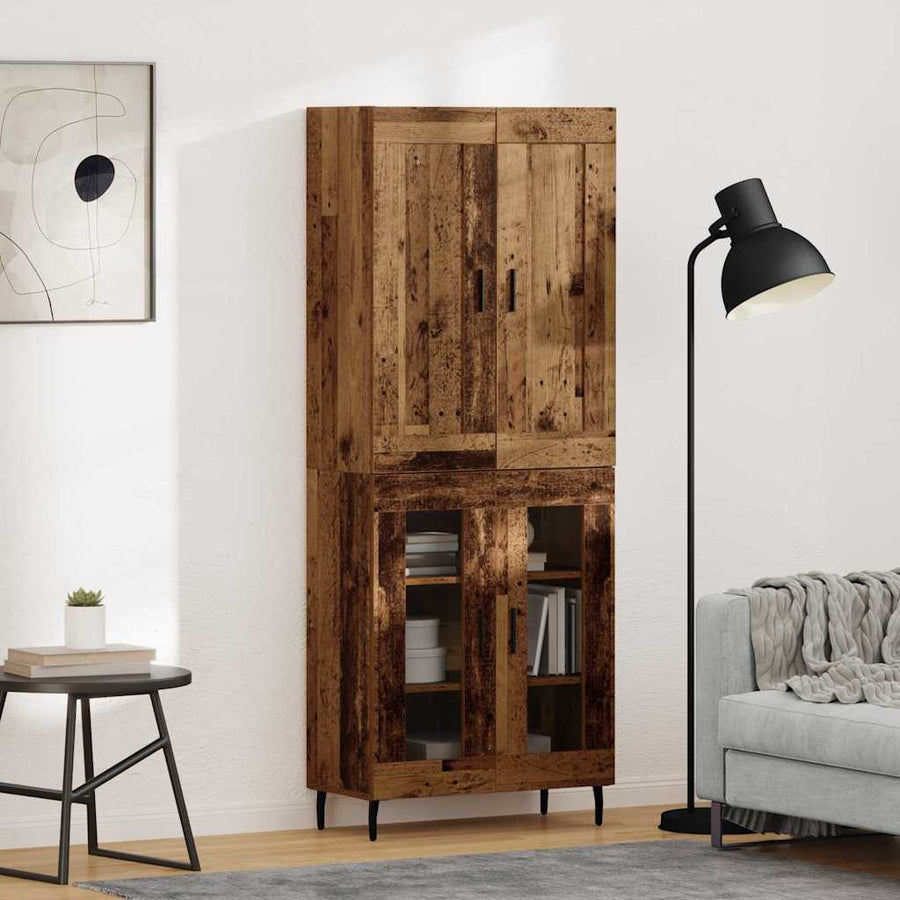 Hoge kast 2 pcs Oud Hout Geengineerd Hout en Glas