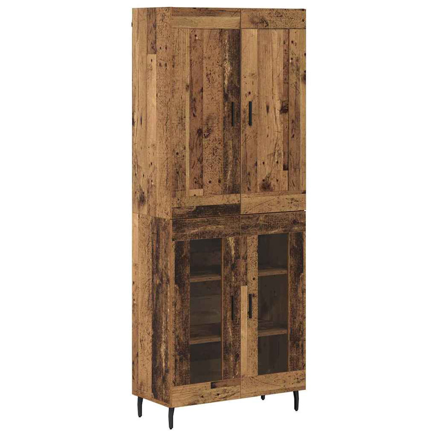 Hoge kast 2 pcs Oud Hout Geengineerd Hout en Glas