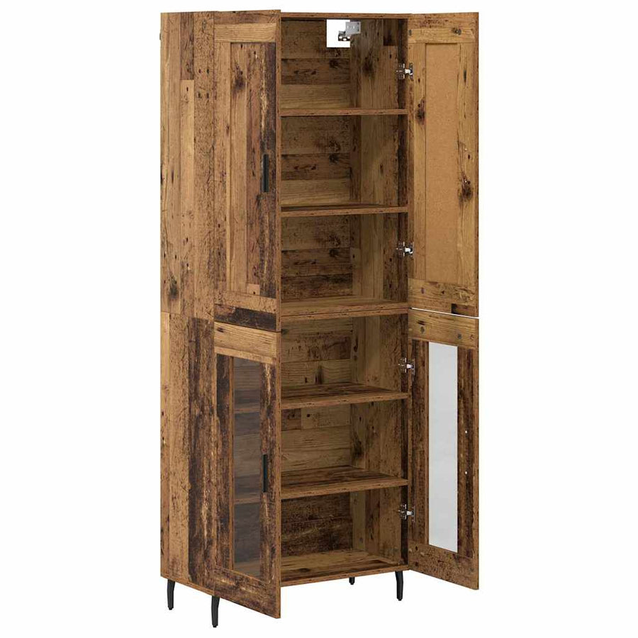 Hoge kast 2 pcs Oud Hout Geengineerd Hout en Glas