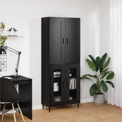 Hoge kast 2 pcs Zwart Eiken Geengineerd Hout en Glas