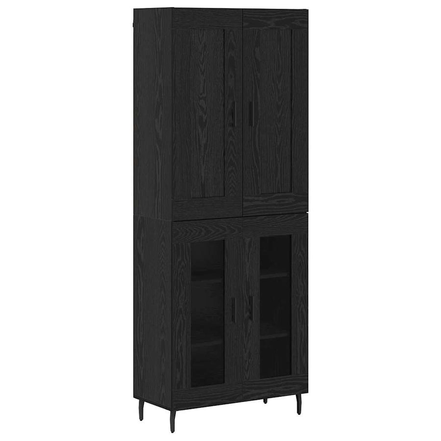 Hoge kast 2 pcs Zwart Eiken Geengineerd Hout en Glas