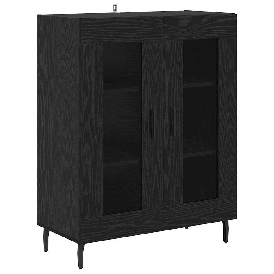 Hoge kast 2 pcs Zwart Eiken Geengineerd Hout en Glas