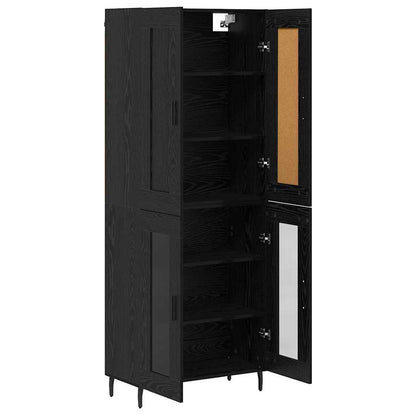 Hoge kast 2 pcs Zwart Eiken Geengineerd Hout en Glas