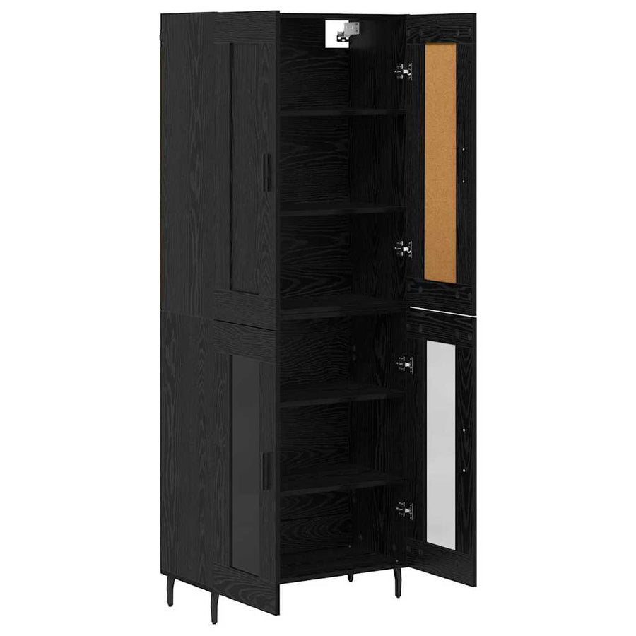 Hoge kast 2 pcs Zwart Eiken Geengineerd Hout en Glas