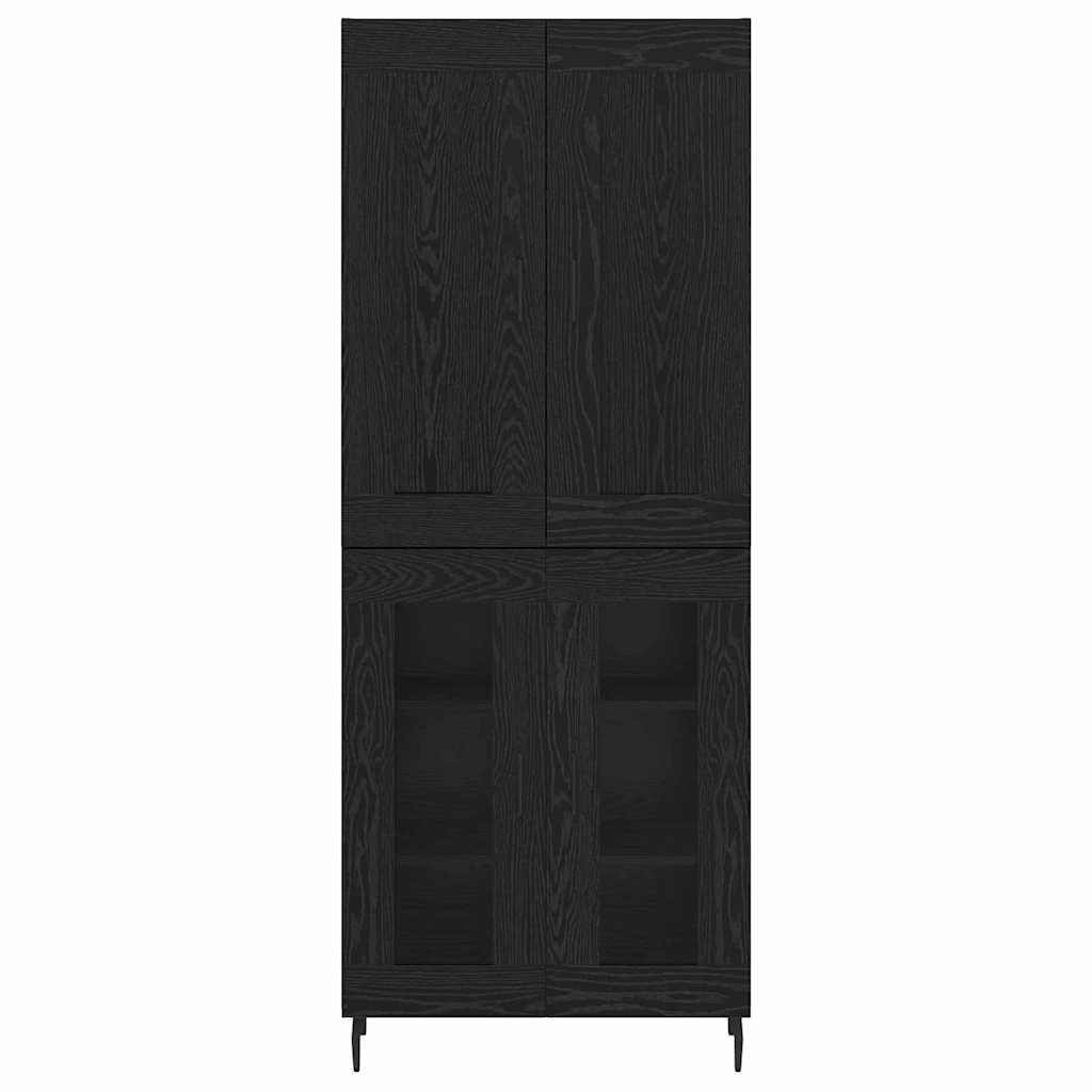 Hoge kast 2 pcs Zwart Eiken Geengineerd Hout en Glas