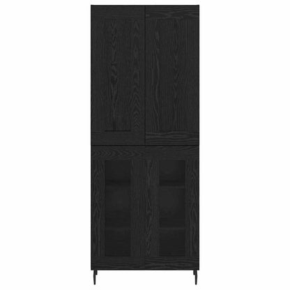 Hoge kast 2 pcs Zwart Eiken Geengineerd Hout en Glas