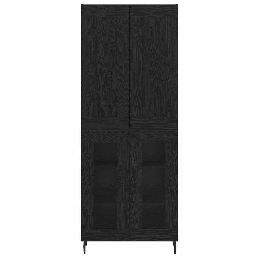 Hoge kast 2 pcs Zwart Eiken Geengineerd Hout en Glas