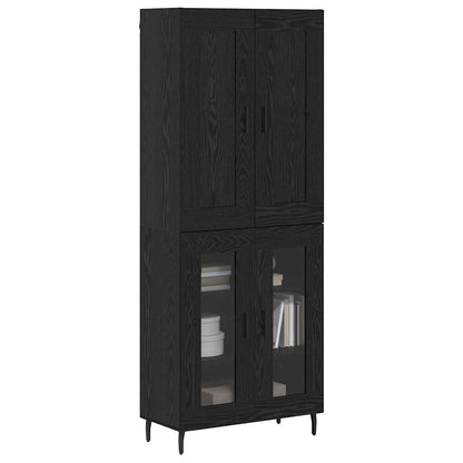 Hoge kast 2 pcs Zwart Eiken Geengineerd Hout en Glas