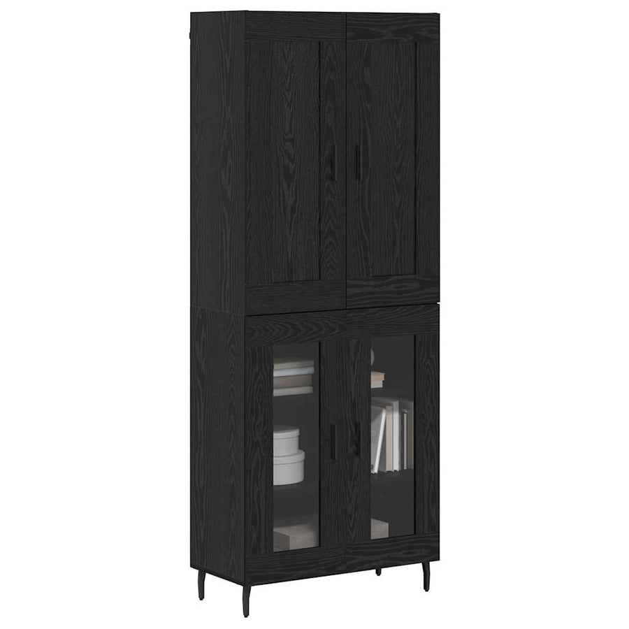 Hoge kast 2 pcs Zwart Eiken Geengineerd Hout en Glas