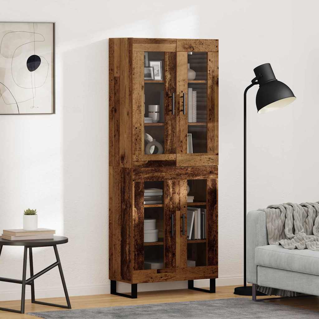 Hoge kast 2 pcs Oud Hout Geengineerd Hout en Glas