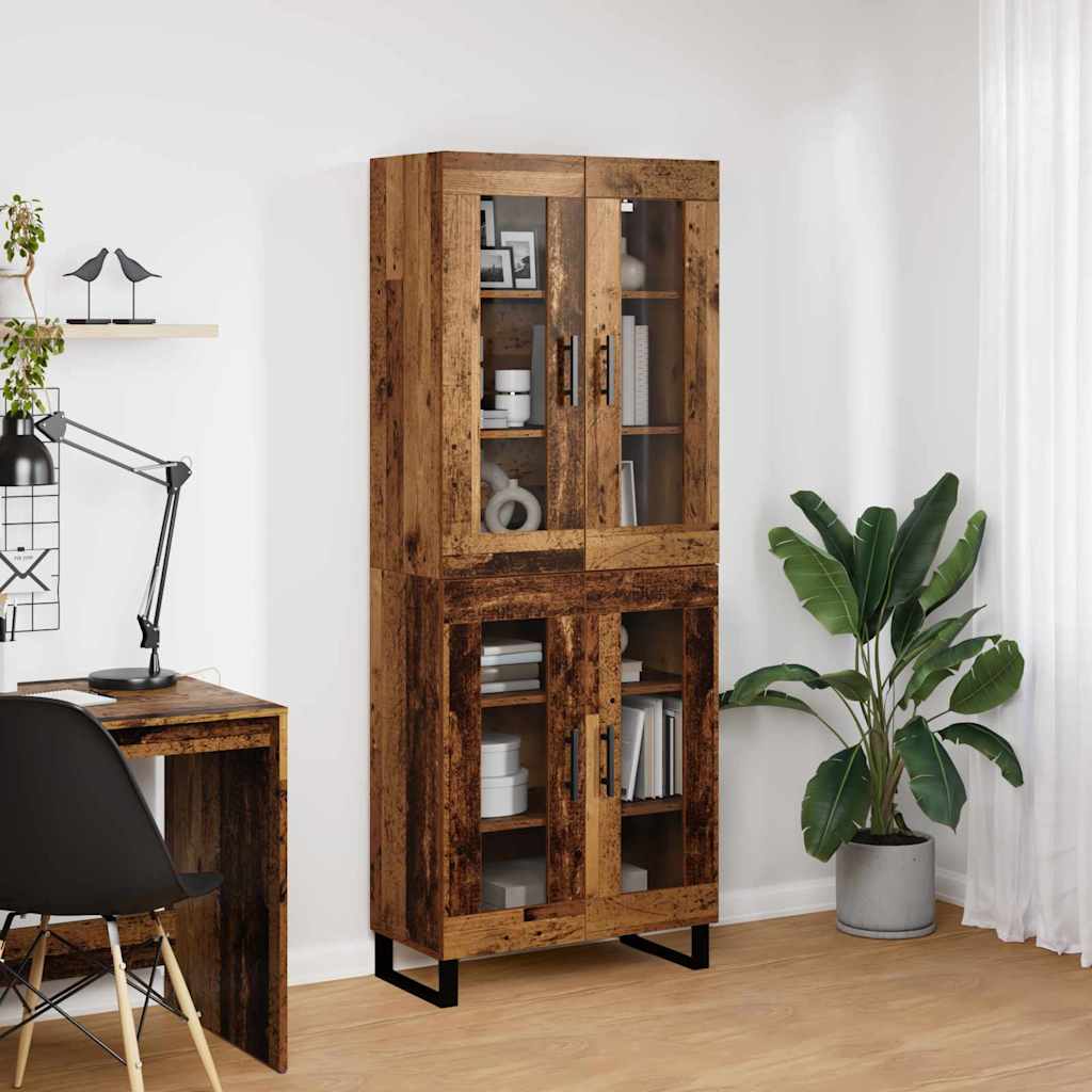 Hoge kast 2 pcs Oud Hout Geengineerd Hout en Glas