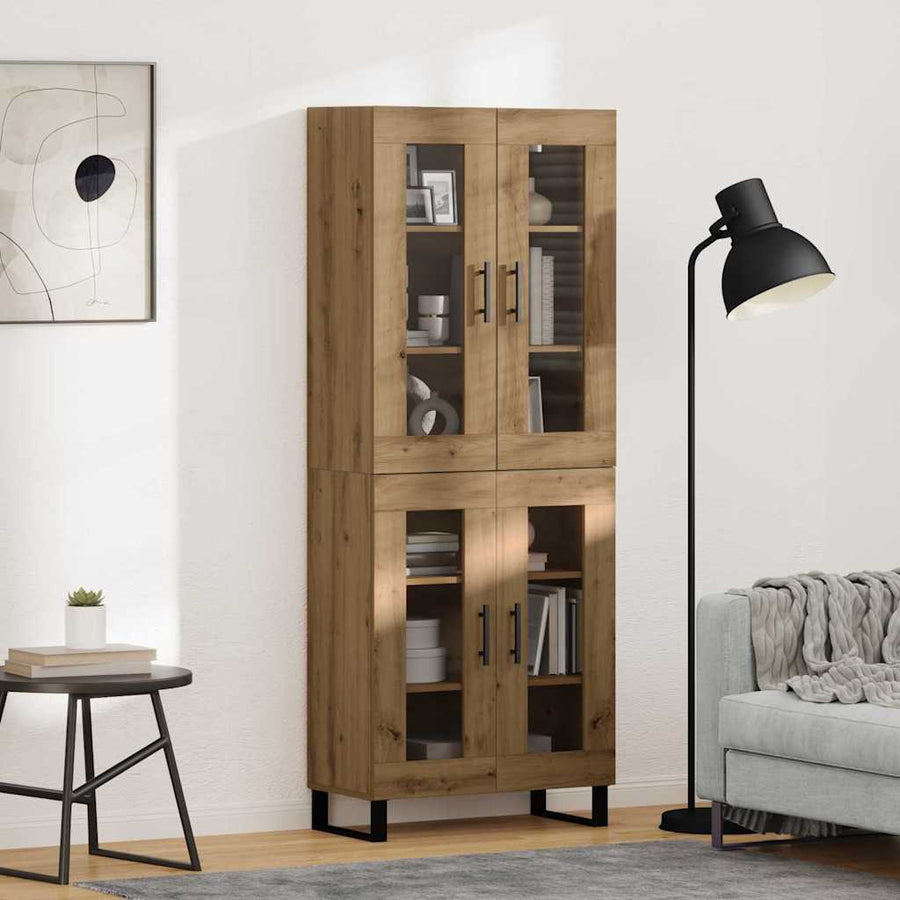 Hoge kast 2 pcs Artisan Eiken Geengineerd Hout en Glas