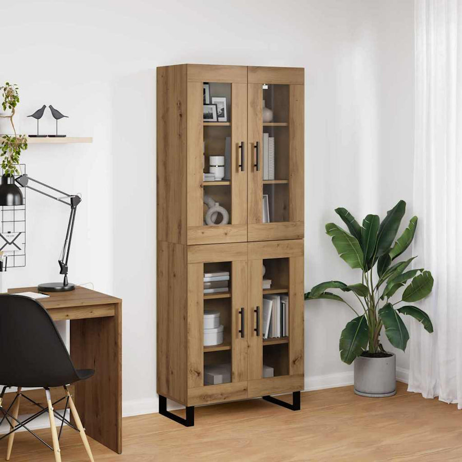 Hoge kast 2 pcs Artisan Eiken Geengineerd Hout en Glas