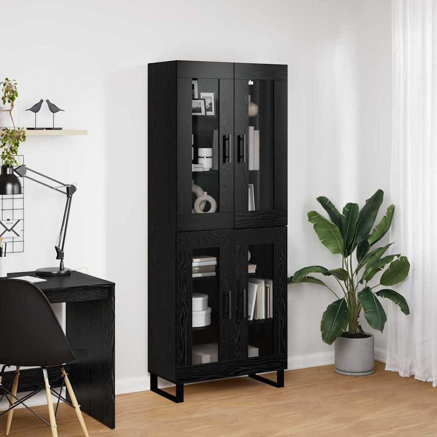 Hoge kast 2 pcs Zwart Eiken Geengineerd Hout en Glas