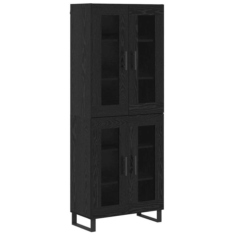 Hoge kast 2 pcs Zwart Eiken Geengineerd Hout en Glas