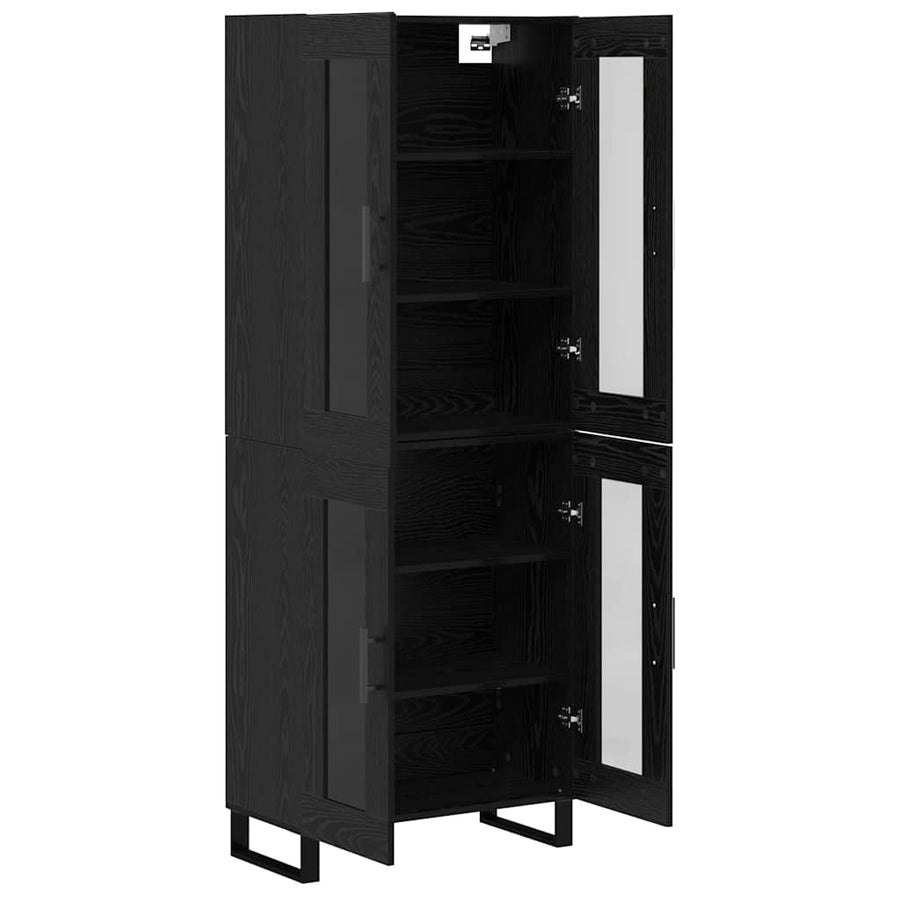 Hoge kast 2 pcs Zwart Eiken Geengineerd Hout en Glas