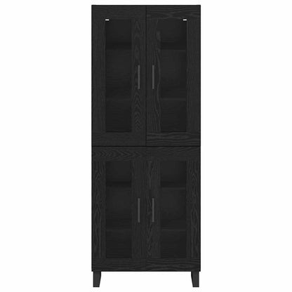 Hoge kast 2 pcs Zwart Eiken Geengineerd Hout en Glas