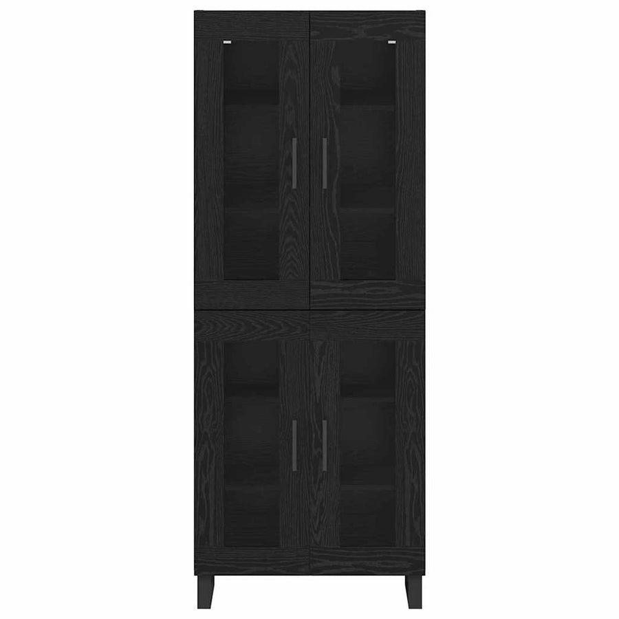 Hoge kast 2 pcs Zwart Eiken Geengineerd Hout en Glas