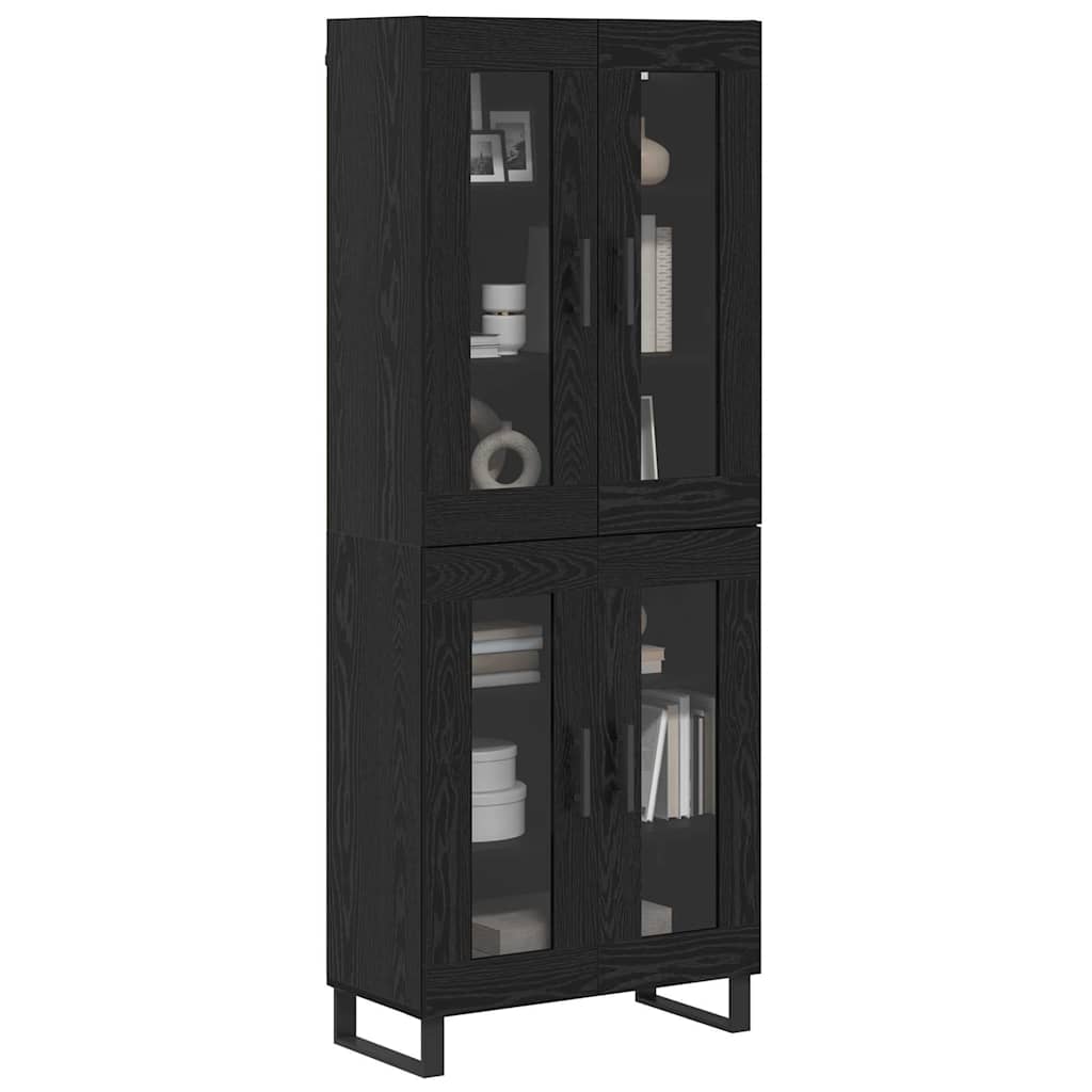 Hoge kast 2 pcs Zwart Eiken Geengineerd Hout en Glas