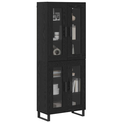 Hoge kast 2 pcs Zwart Eiken Geengineerd Hout en Glas