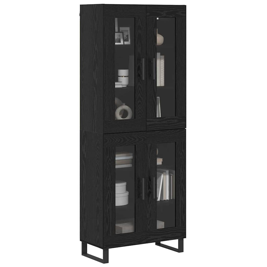 Hoge kast 2 pcs Zwart Eiken Geengineerd Hout en Glas