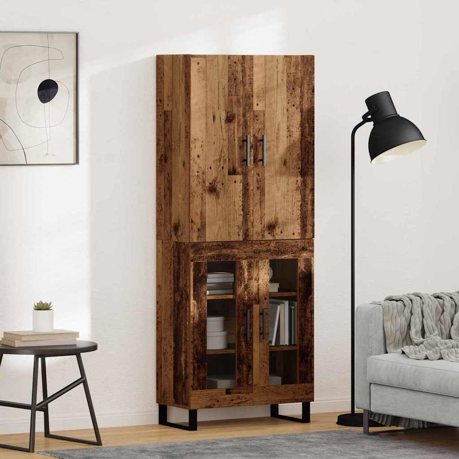 Hoge kast 2 pcs Oud Hout Geengineerd Hout en Glas