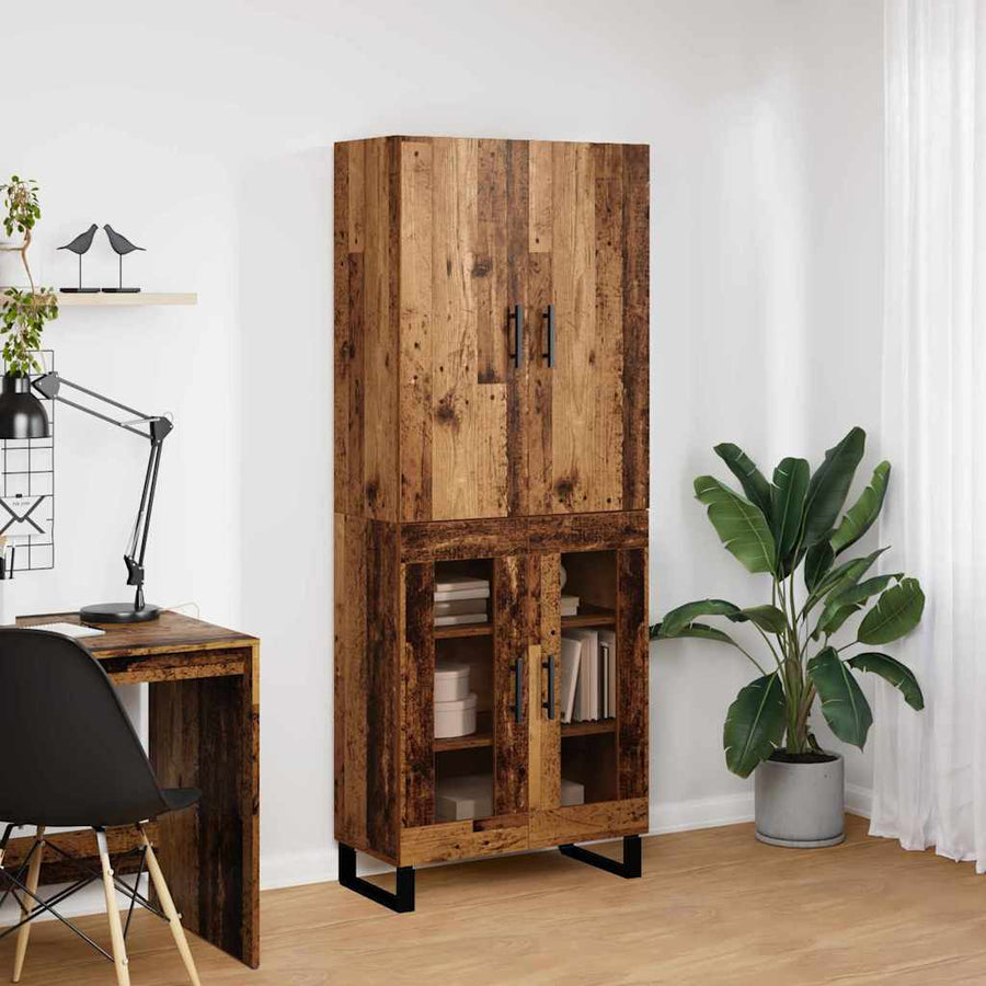 Hoge kast 2 pcs Oud Hout Geengineerd Hout en Glas