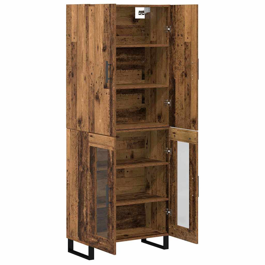 Hoge kast 2 pcs Oud Hout Geengineerd Hout en Glas