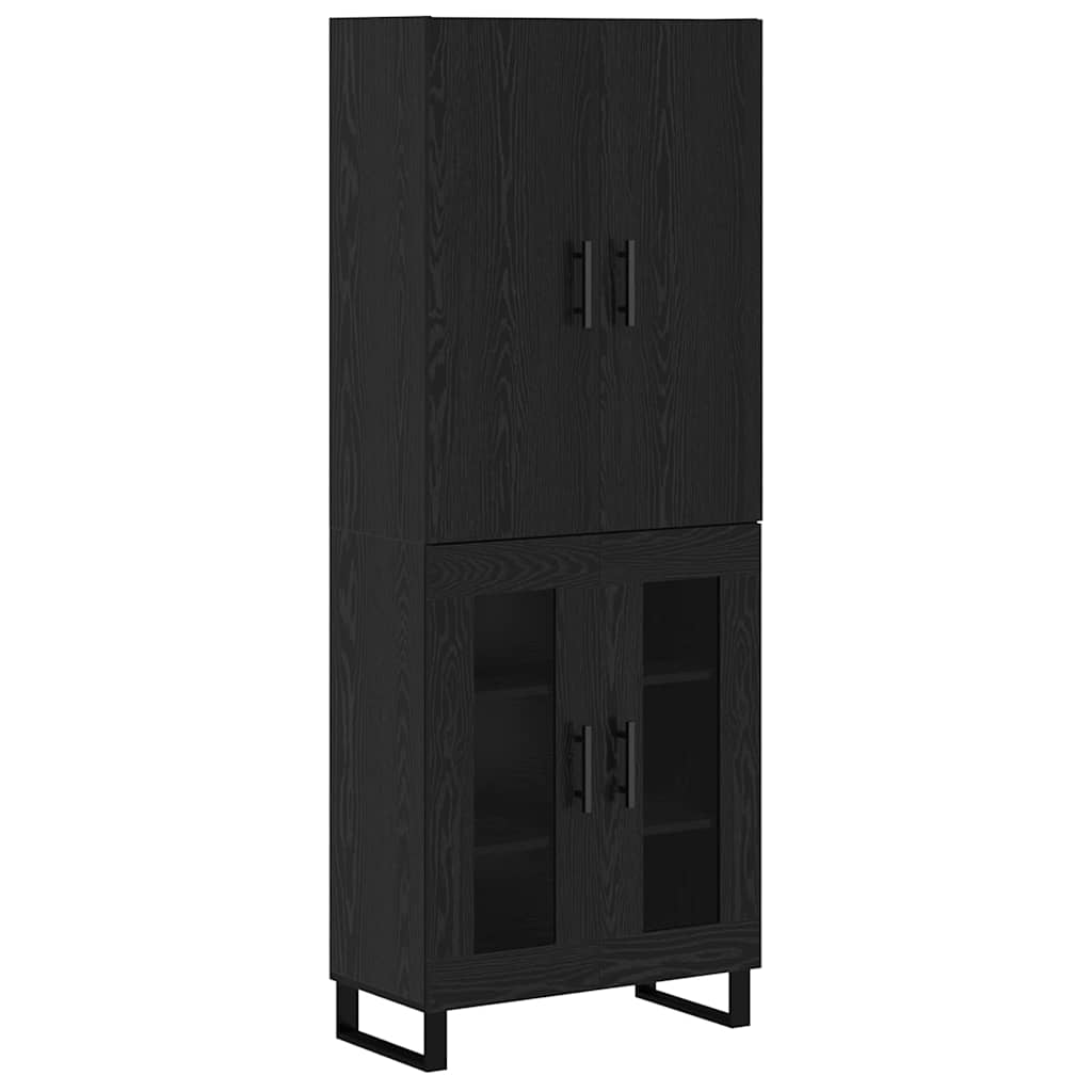 Hoge kast 2 pcs Zwart Eiken Geengineerd Hout en Glas