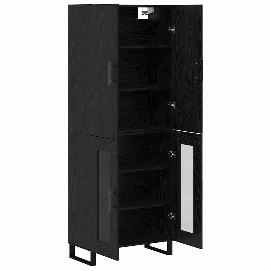 Hoge kast 2 pcs Zwart Eiken Geengineerd Hout en Glas