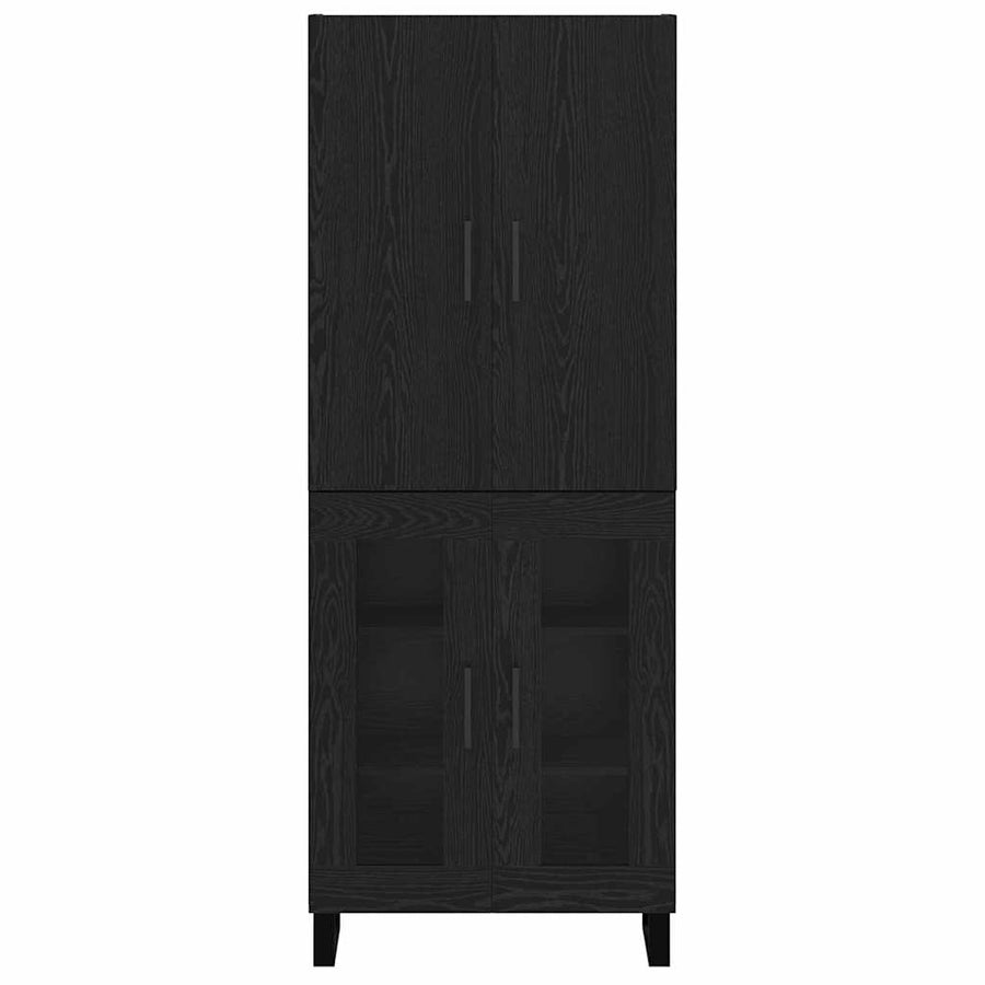 Hoge kast 2 pcs Zwart Eiken Geengineerd Hout en Glas