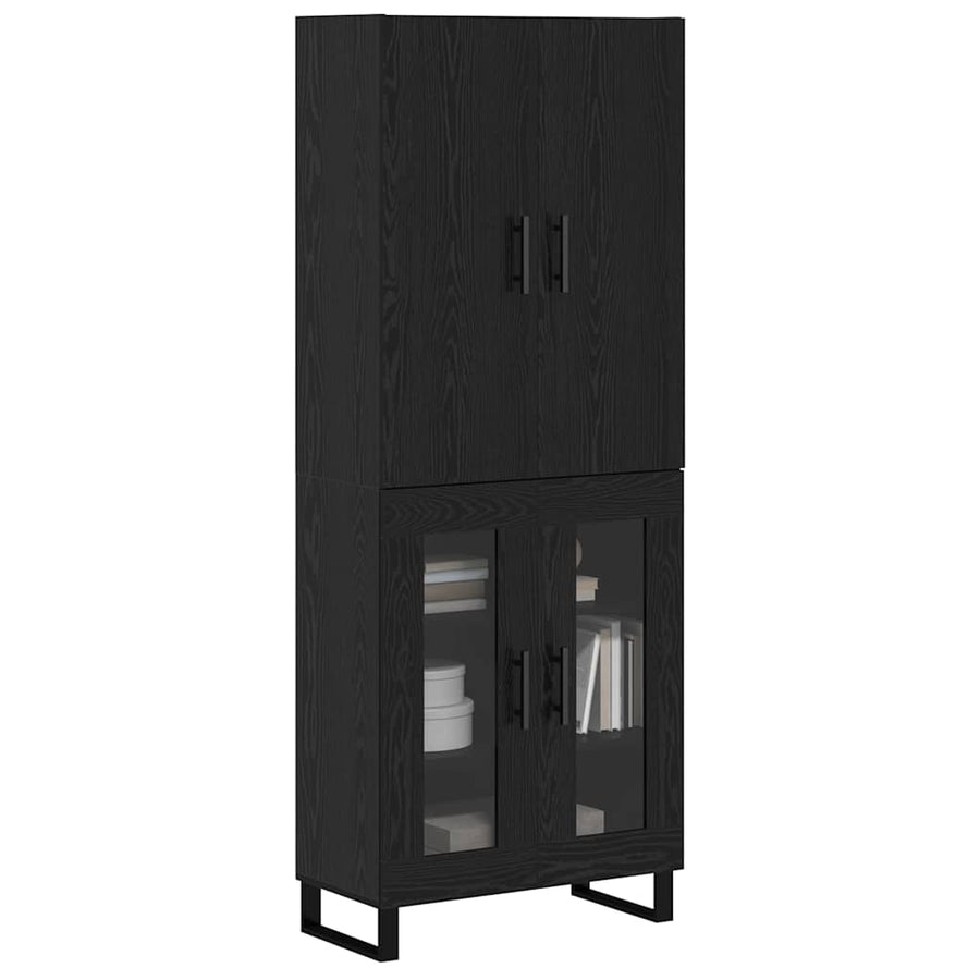 Hoge kast 2 pcs Zwart Eiken Geengineerd Hout en Glas